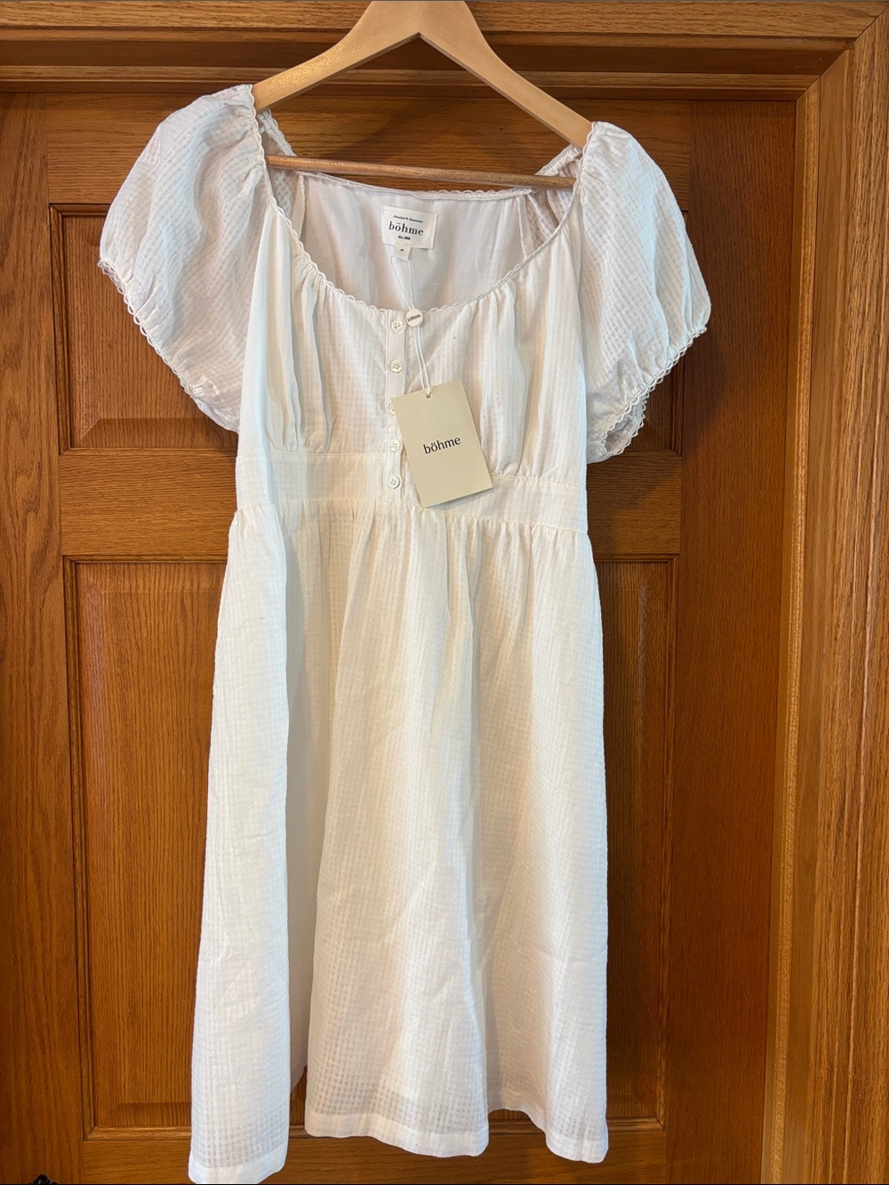 bohme Cream Puff Sleeve Cotton Dress size M. New with tags.